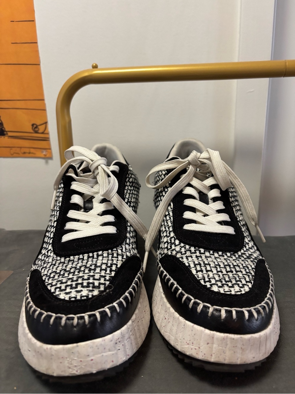 Men's Black & White Woven Lace-Up Sneakers